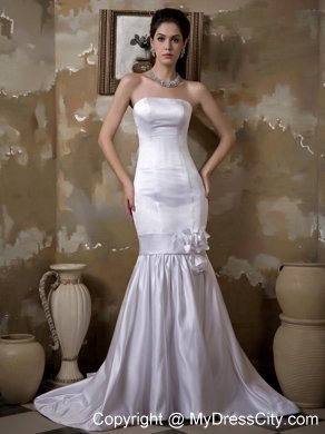 Formal Mermaid Strapless Court Train Hand Made Flower Sleek Bridal Dress
