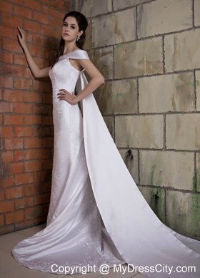 New Mermaid Off The Shoulder Appliques Wedding Dress with Watteau Train