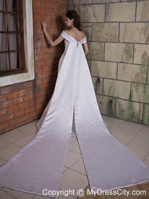 New Mermaid Off The Shoulder Appliques Wedding Dress with Watteau Train