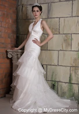 2013 Simple Mermaid Halter Top Beaded Organza Wedding Gown for You