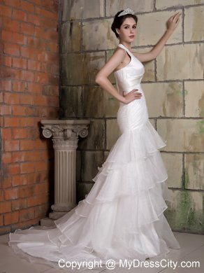 2013 Simple Mermaid Halter Top Beaded Organza Wedding Gown for You