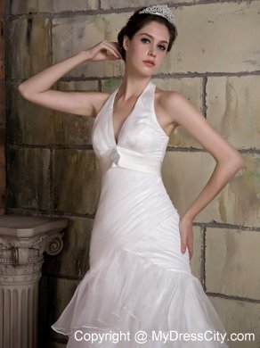 2013 Simple Mermaid Halter Top Beaded Organza Wedding Gown for You