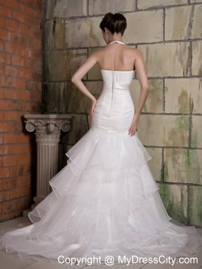 2013 Simple Mermaid Halter Top Beaded Organza Wedding Gown for You