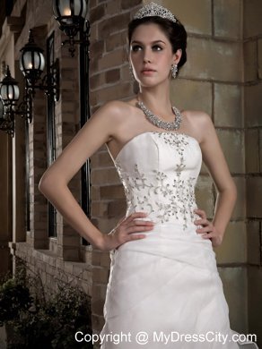 Strapless Taffeta and Organza Appliques A-line Court Train Bridal Gown