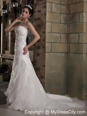 Strapless Taffeta and Organza Appliques A-line Court Train Bridal Gown