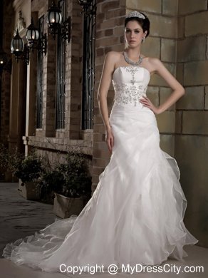 Strapless Taffeta and Organza Appliques A-line Court Train Bridal Gown