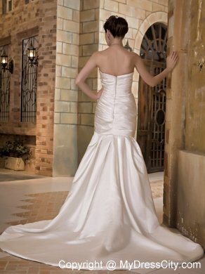New Mermaid Strapless Chapel Train Ruched Wedding Dress 2013 Hot sale