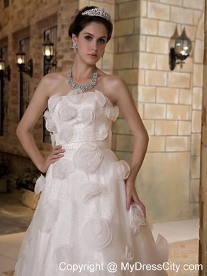 Discounted Long Strapless Taffeta and Organza Flowery A-line Bridal Dress