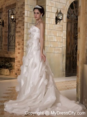 Discounted Long Strapless Taffeta and Organza Flowery A-line Bridal Dress