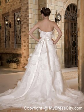 Discounted Long Strapless Taffeta and Organza Flowery A-line Bridal Dress