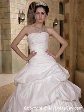Discount A-line Strapless Court Train Appliques and Pick-ups Wedding Dress