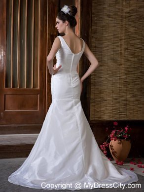 Cheap Mermaid V-neck Taffeta Ruche and Beading Court Train Bridal Gown