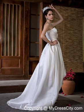 Unique Long High-low Sweetheart A-line Ruching and Flowers Wedding Dress