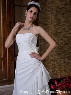 Slinky Sweetheart Court Train Ruching Chiffon Wedding Dress with Flower