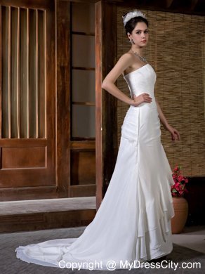 Slinky Sweetheart Court Train Ruching Chiffon Wedding Dress with Flower
