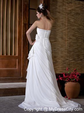Slinky Sweetheart Court Train Ruching Chiffon Wedding Dress with Flower