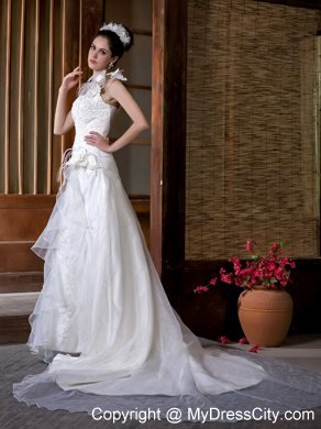 2013 Cheap A-line One Ruffle Shoulder Appliques Flowery Wedding Dress