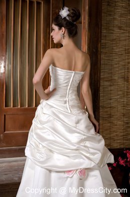 Luxurious A-line Strapless Chapel Train Ruching Flowery Wedding Dress