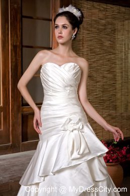Fashionable A-line Sweetheart Ruffled and Ruched Flowery Wedding Dress