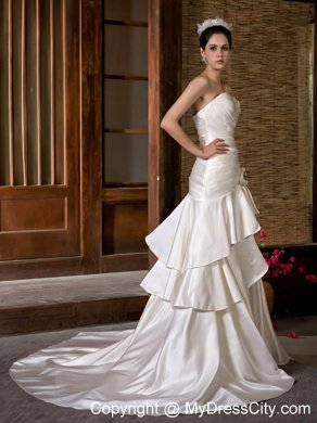 Fashionable A-line Sweetheart Ruffled and Ruched Flowery Wedding Dress