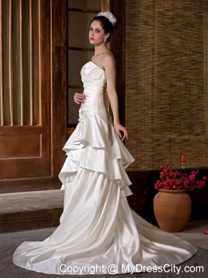 Fashionable A-line Sweetheart Ruffled and Ruched Flowery Wedding Dress