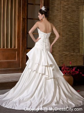 Fashionable A-line Sweetheart Ruffled and Ruched Flowery Wedding Dress