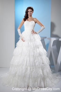 Bright Sweetheart A-line Court Train Lace Wedding Dress with Ruffled Layers