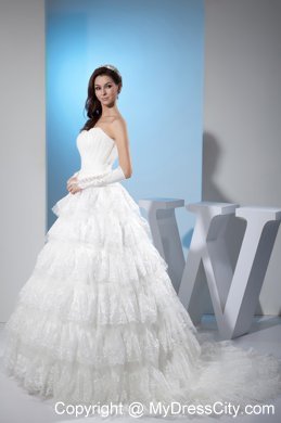 Bright Sweetheart A-line Court Train Lace Wedding Dress with Ruffled Layers