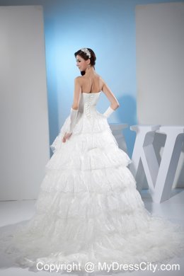 Bright Sweetheart A-line Court Train Lace Wedding Dress with Ruffled Layers