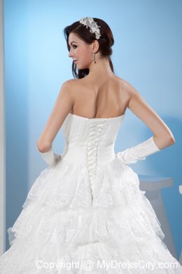 Bright Sweetheart A-line Court Train Lace Wedding Dress with Ruffled Layers
