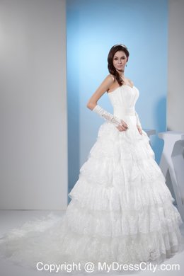 Bright Sweetheart A-line Court Train Lace Wedding Dress with Ruffled Layers