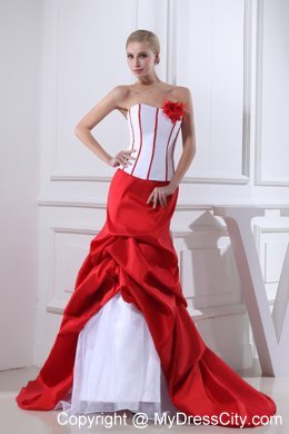 2013 Pick-ups Mermaid Strapless Court Train Red Flowery Wedding Dress