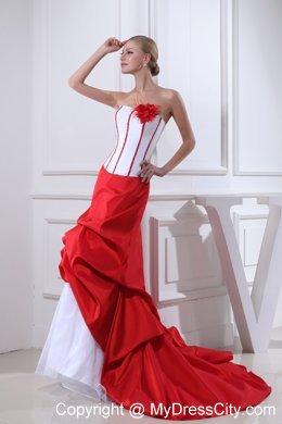 2013 Pick-ups Mermaid Strapless Court Train Red Flowery Wedding Dress