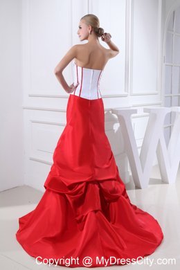 2013 Pick-ups Mermaid Strapless Court Train Red Flowery Wedding Dress
