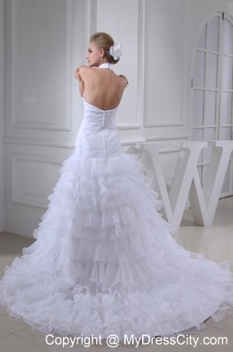 Romantic Beading and Ruffles A-line Halter Top Court Train Wedding Dress