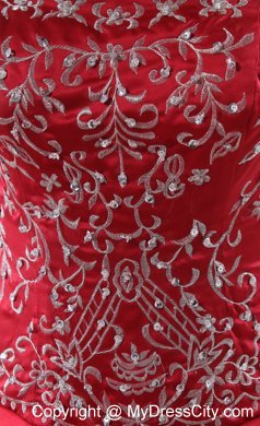 Best Wine Red Embroidery Pick-ups Chapel Train Ball Gown for Weddings