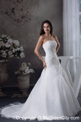 Gorgeous White A-line Appliques Brush Train Long Wedding Dress with Jacket