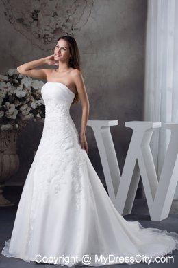 Gorgeous White A-line Appliques Brush Train Long Wedding Dress with Jacket