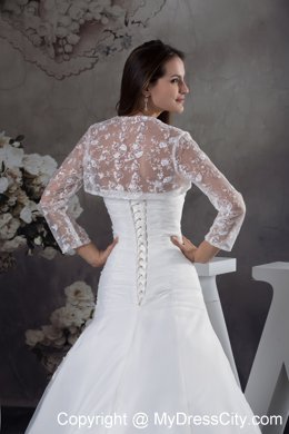 Gorgeous White A-line Appliques Brush Train Long Wedding Dress with Jacket
