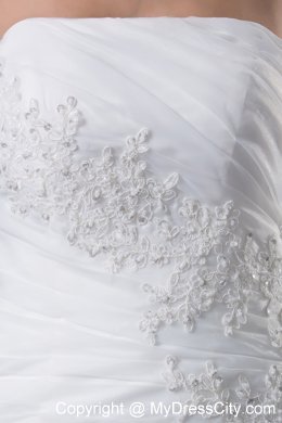 Gorgeous White A-line Appliques Brush Train Long Wedding Dress with Jacket