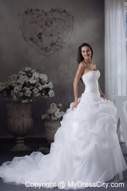 Romantic Pick-ups and Beading Brush Train Wedding Gowns under 250