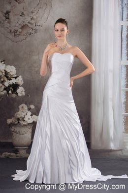 Dramatic Sweetheart A-line Brush Train Pleated Wedding Dress Lace-up