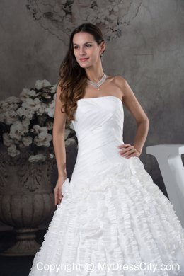 Ruched Strapless A-line Court Train Bridal Dresses with Vertical Ruffled Stripes