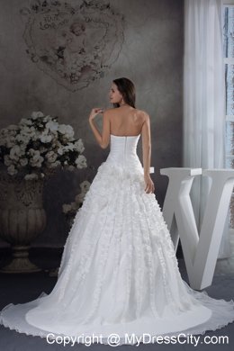 Ruched Strapless A-line Court Train Bridal Dresses with Vertical Ruffled Stripes