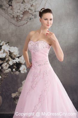Unique Pink Princess Sweetheart Organza Appliques Sheathy Bridal Dresses