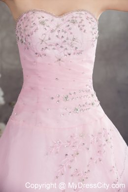 Unique Pink Princess Sweetheart Organza Appliques Sheathy Bridal Dresses