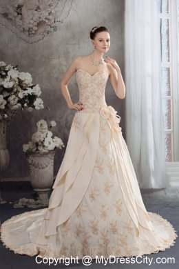 Champagne Sweetheart A-line Appliques Flowery Wedding Dress under 250