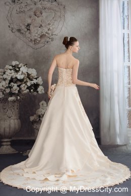 Champagne Sweetheart A-line Appliques Flowery Wedding Dress under 250