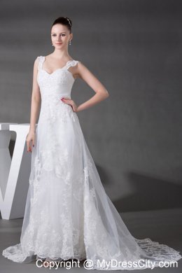 2013 High Quality A-line Lace Court Train Bridal Dresses with Wide Straps