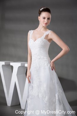 2013 High Quality A-line Lace Court Train Bridal Dresses with Wide Straps